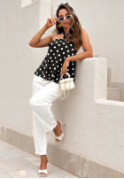 Satynowy top wiązany na szyi w Bodky  Delphie čierne