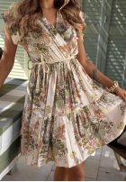 Kwiecista Šaty mini z paskiem Follow The Sun béžovo-zelená