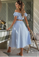 Súprava Krátka Blúzka i rozkloszowana Sukňa  w kratkę Flamingo Sunset ružový