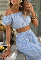 Súprava Krátka Blúzka i rozkloszowana Sukňa  w kratkę Flamingo Sunset ružový