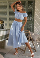 Súprava Krátka Blúzka i rozkloszowana Sukňa  w kratkę Flamingo Sunset ružový