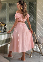 Súprava Krátka Blúzka i rozkloszowana Sukňa  w kratkę Flamingo Sunset ružový