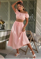 Súprava Krátka Blúzka i rozkloszowana Sukňa  w kratkę Flamingo Sunset ružový