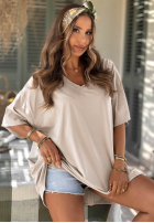 Tričko oversize z dekoltem Solaviva ružový