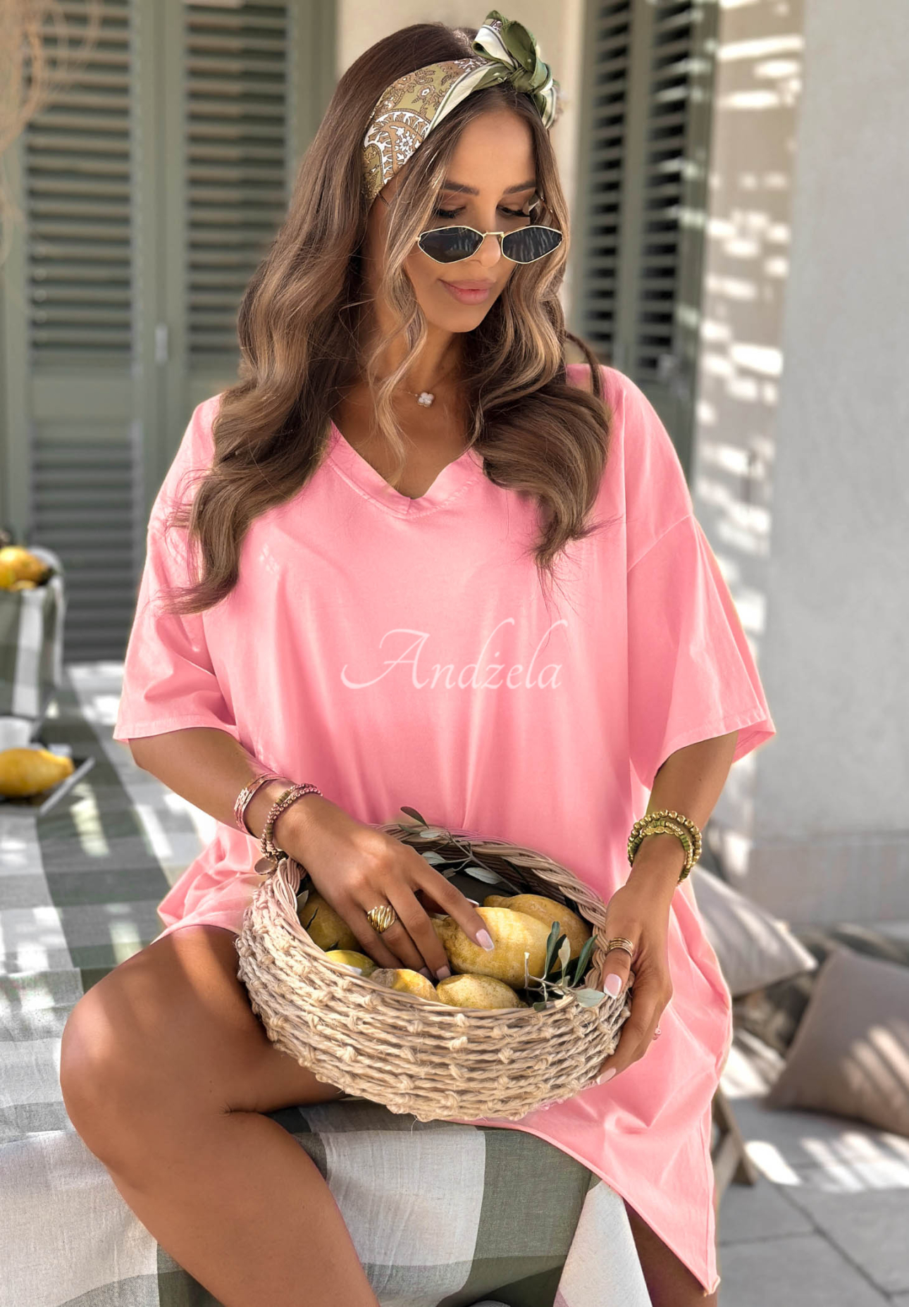 Asymetrické bavlnené oversize tričko Solaviva ružový