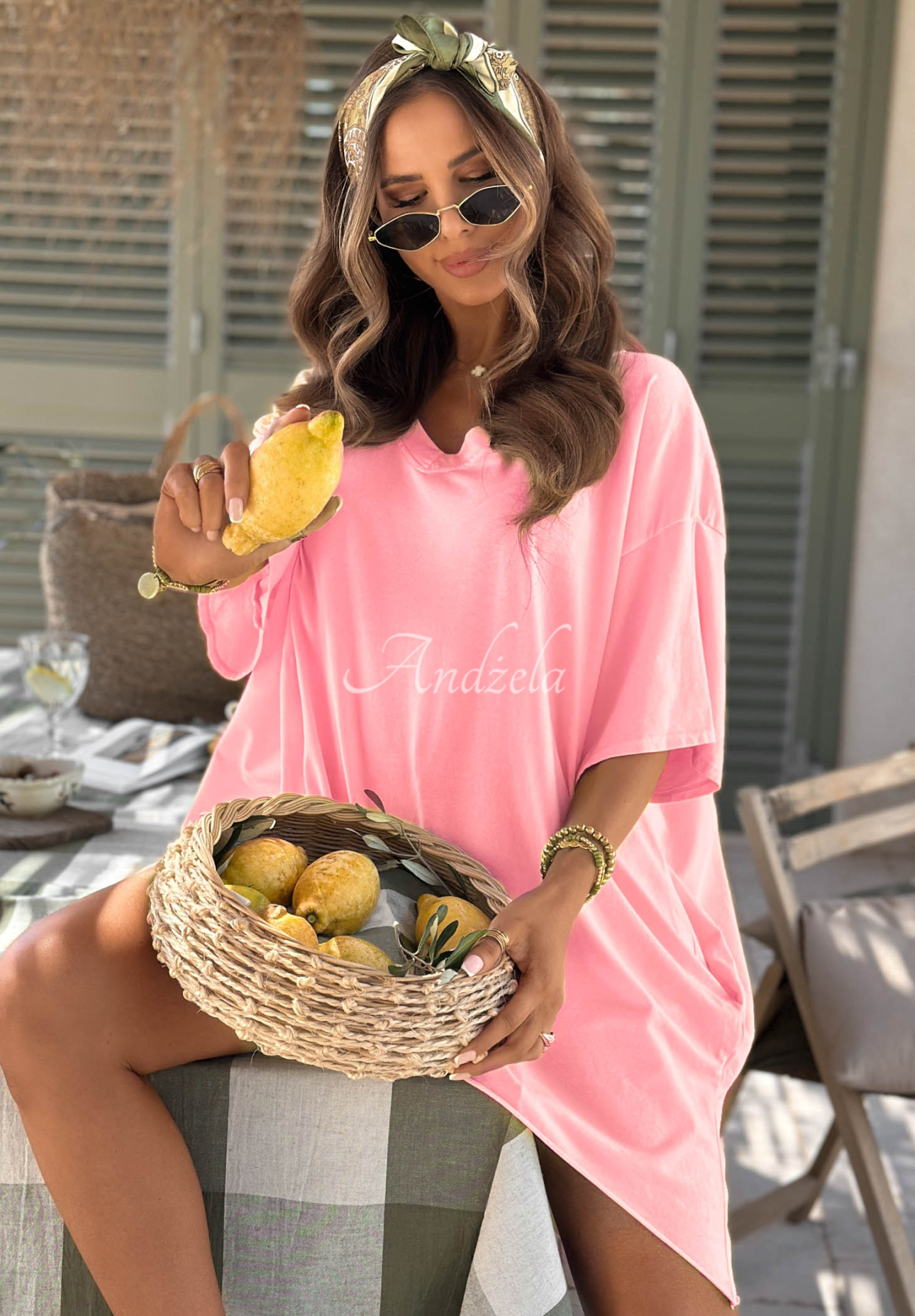 Asymetrické bavlnené oversize tričko Solaviva ružový