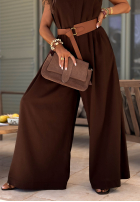 Dlhý lniany Overal z szerokimi nogawkami i paskiem Tanala khaki