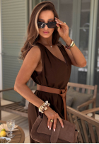 Dlhý lniany Overal z szerokimi nogawkami i paskiem Tanala khaki