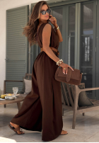 Dlhý lniany Overal z szerokimi nogawkami i paskiem Tanala khaki