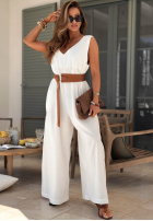 Dlhý lniany Overal z szerokimi nogawkami i paskiem Tanala khaki