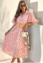 Šaty midi w Bodky  z bufkami i paskiem Hello Bellissima Biela