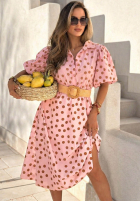 Šaty midi w Bodky  z bufkami i paskiem Hello Bellissima Biela