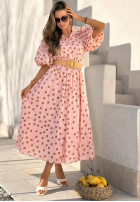 Šaty midi w Bodky  z bufkami i paskiem Hello Bellissima Biela