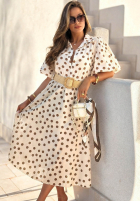 Šaty midi w Bodky  z bufkami i paskiem Hello Bellissima Biela