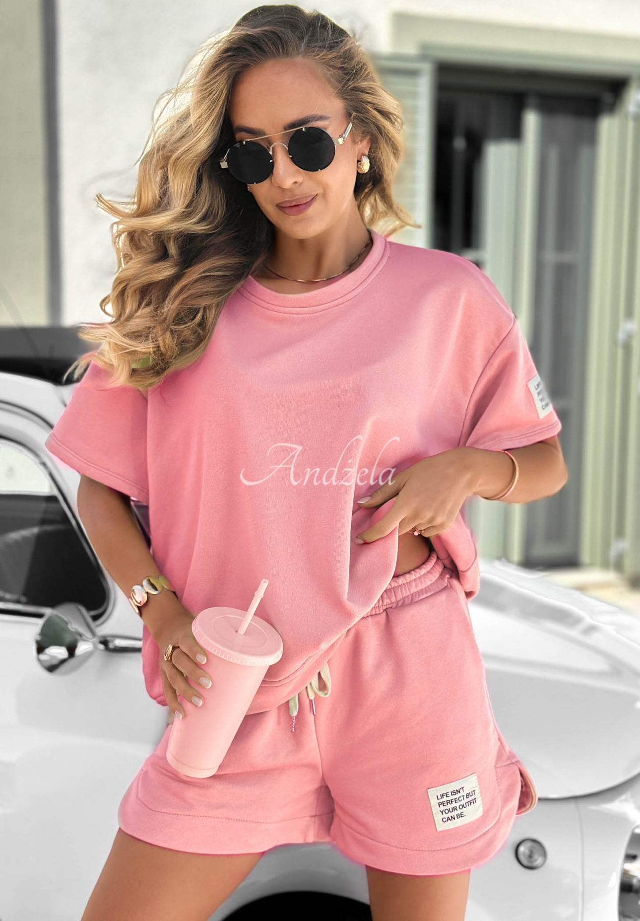 Bavlnená súprava tričko a krátke šortky Sporty Summer púdrovo ružová