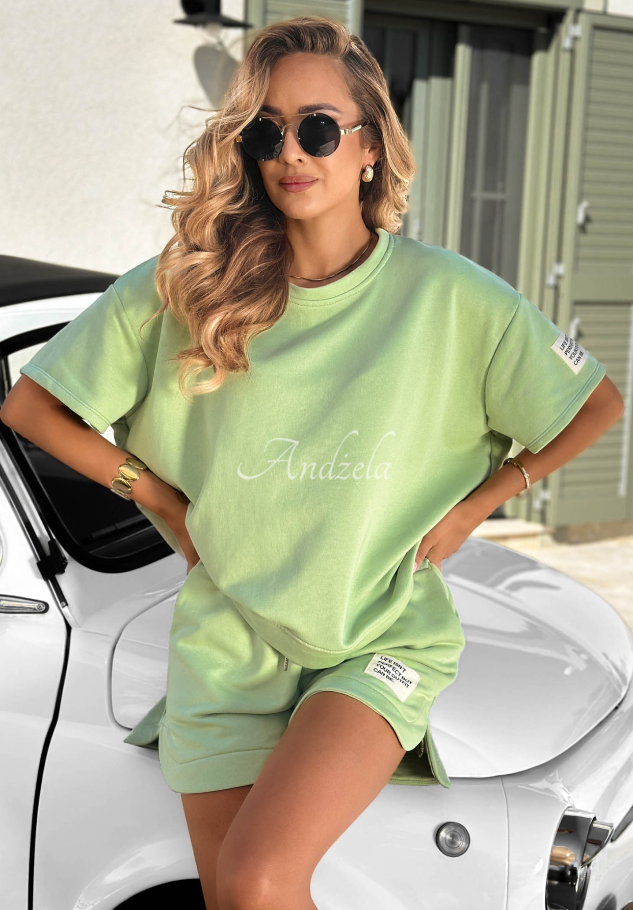 Bavlnená súprava tričko a krátke šortky Sporty Summer pistaciový