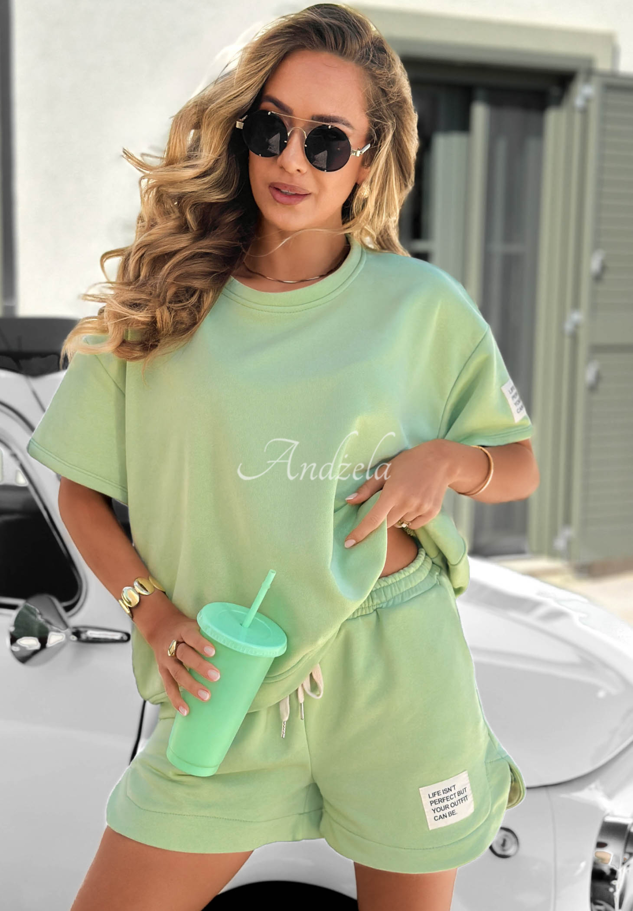 Bavlnená súprava tričko a krátke šortky Sporty Summer pistaciový