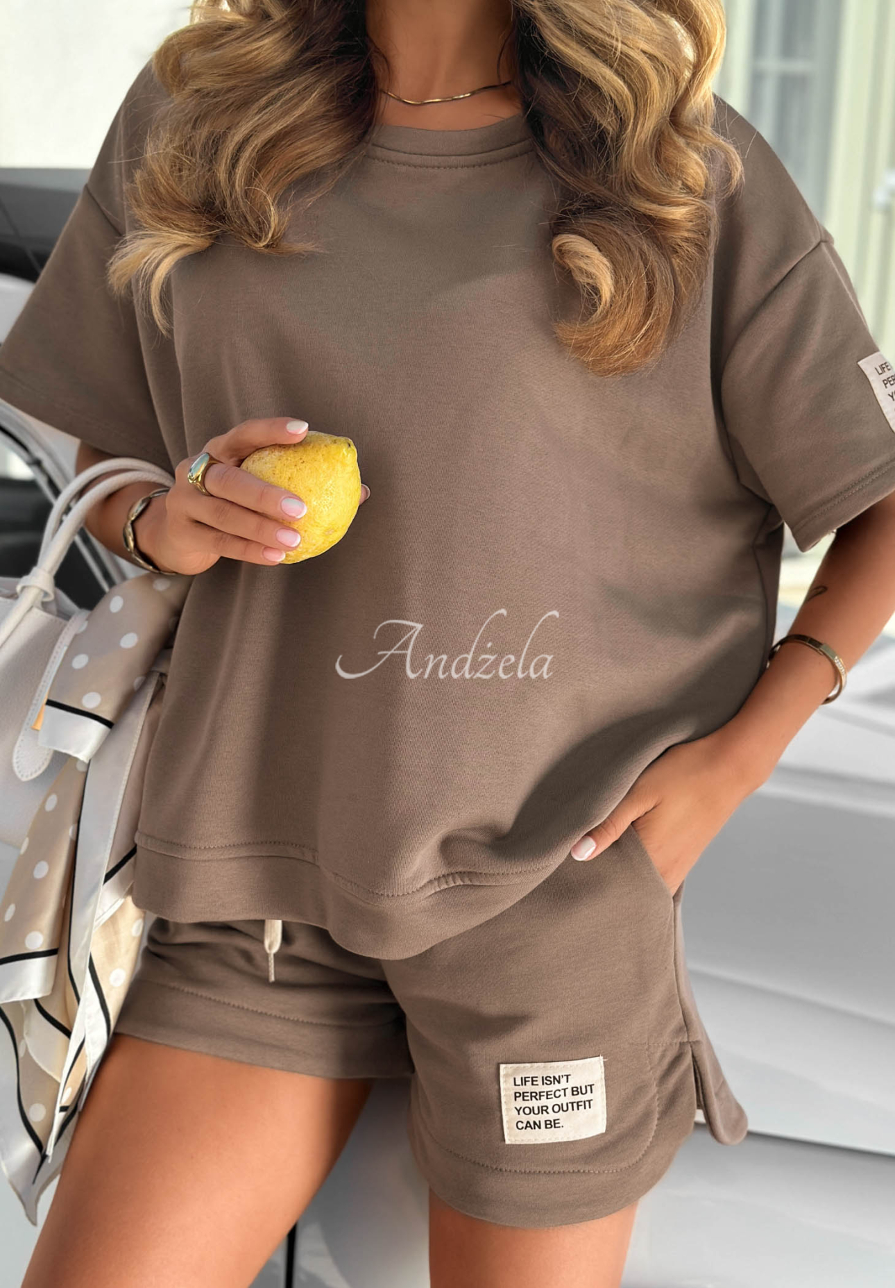 Bavlnená súprava tričko a krátke šortky Sporty Summer Mokka