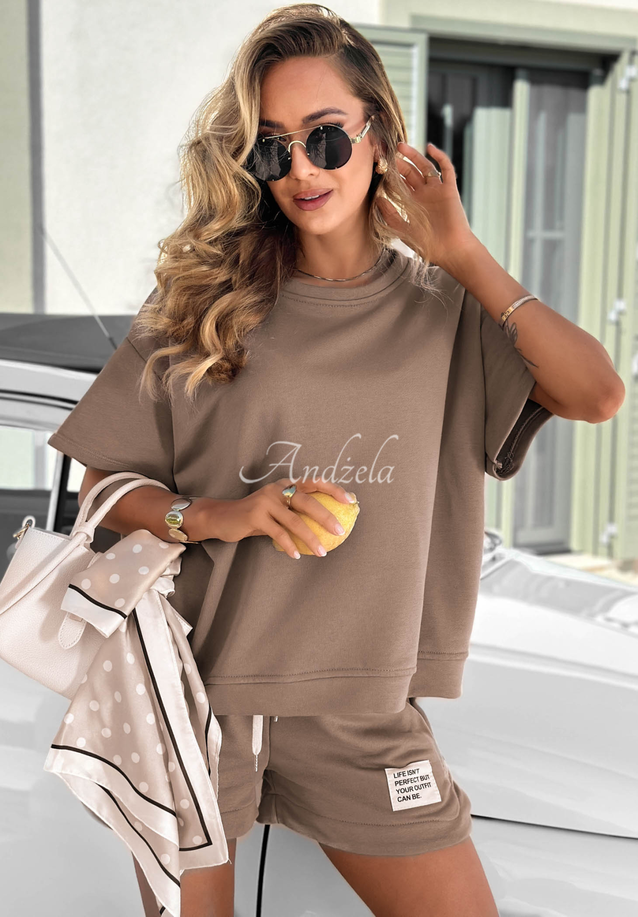 Bavlnená súprava tričko a krátke šortky Sporty Summer Mokka