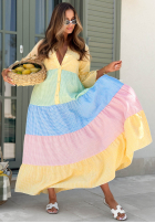 Rozkloszowana Šaty midi w kratę Ocean Sunset żółto-modrá