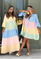 Rozkloszowana Šaty midi w kratę Ocean Sunset żółto-modrá