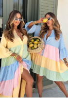 Šaty mini z falbankami w kratkę Island Dreams błękitno-ružová