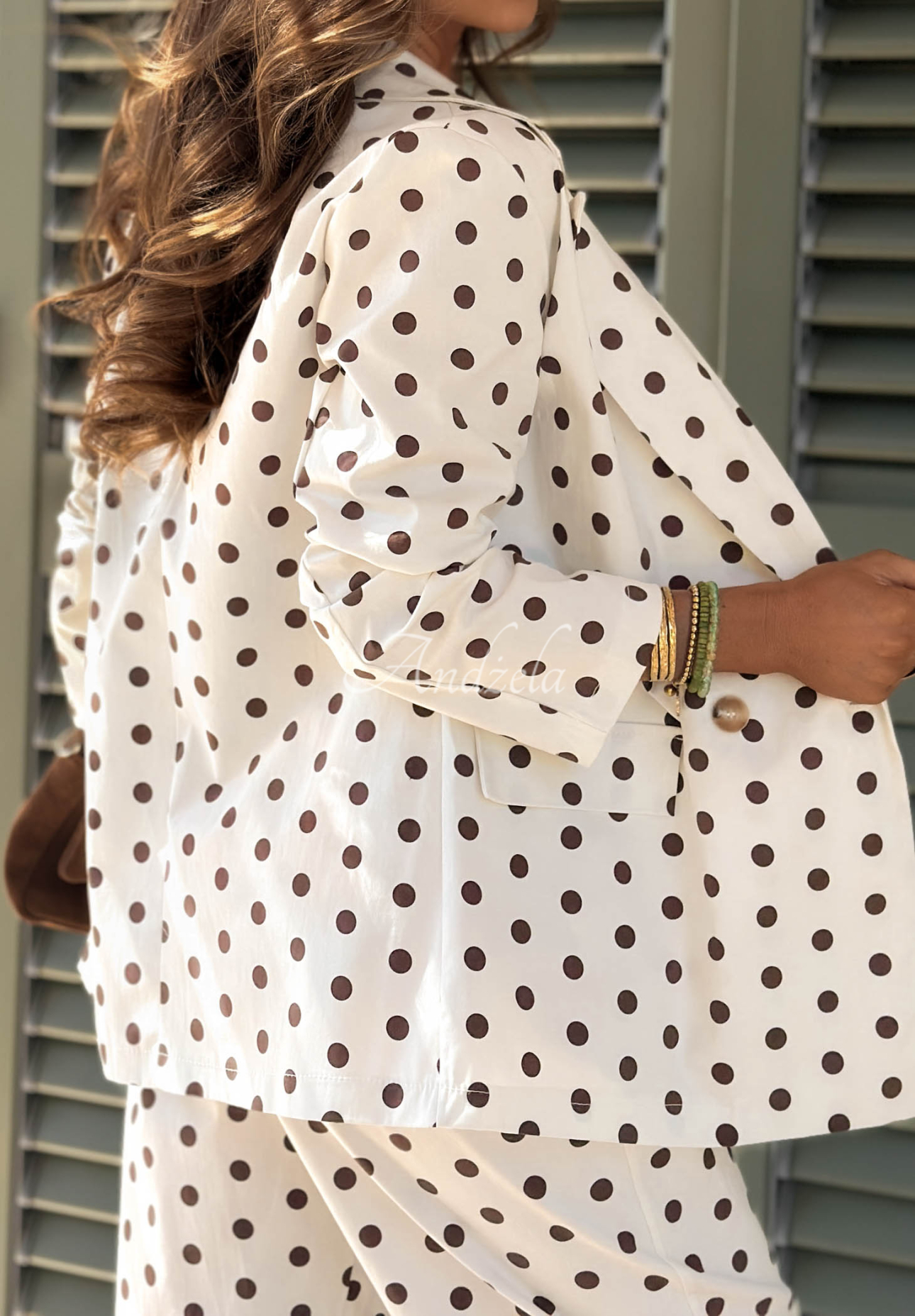 Dvojradové sako s bodkami z bavlny Timeless Dots ecru