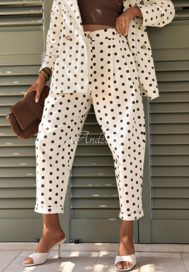 Bavlnen&eacute; nohavice so z&aacute;hybmi s bodkami Timeless Dots ecru