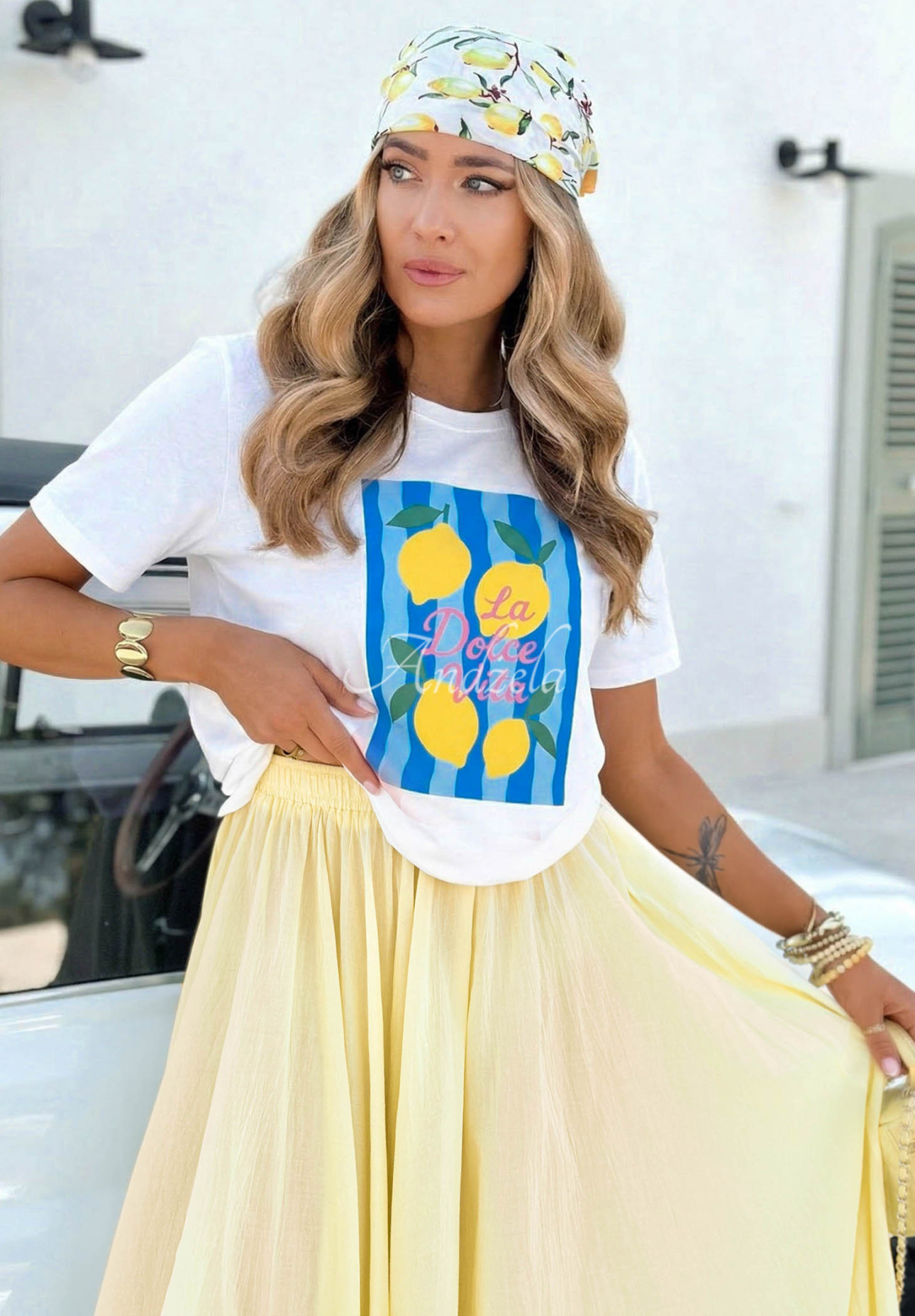 Bavlnené tričko s potlačou La Lemone bielo-modré