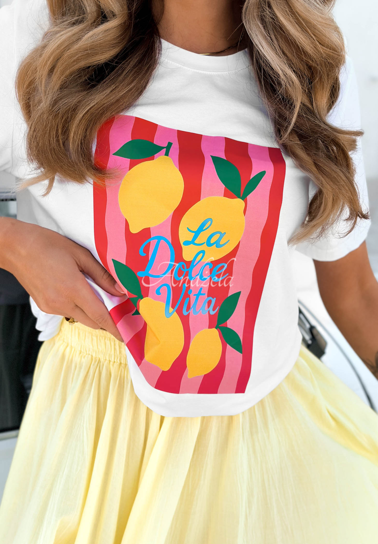 Bavlnené tričko s potlačou La Lemone bielo-ružové