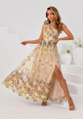 Tylov&eacute; &scaron;aty maxi s vy&scaron;&iacute;van&yacute;mi kvetmi Fairy Bloom b&eacute;žovo-žlt&aacute;
