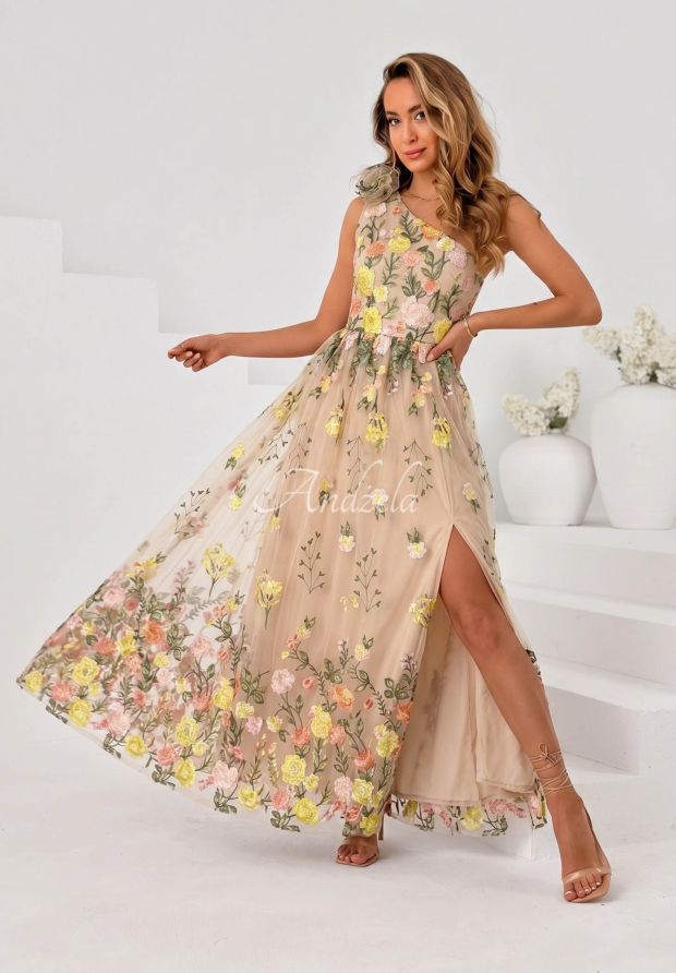 Tylov&eacute; &scaron;aty maxi s vy&scaron;&iacute;van&yacute;mi kvetmi Fairy Bloom b&eacute;žovo-žlt&aacute;