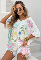 Wzorzysta Blúzka oversize z dekoltem Dolce Capri ecru