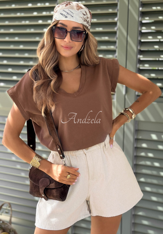 Tričko V-neck čokol&aacute;dov&yacute;