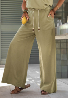 látkové Nohavice wide leg z ozdobnym wiązaniem Golden Sands béžové