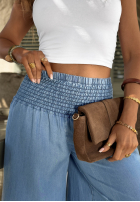 látkové Nohavice wide leg z gumką v páse Italian Sky modré