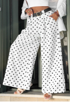 látkové Nohavice wide leg w Bodky  Sweet Latte biele