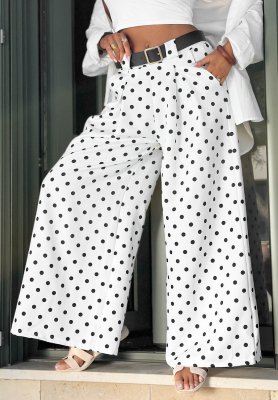 Látkové bodkované nohavice wide leg Amore Dots biele