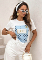 Tričko z nadrukiem Dotty Chic biało-ružový