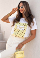 Tričko z nadrukiem Dotty Chic biało-ružový