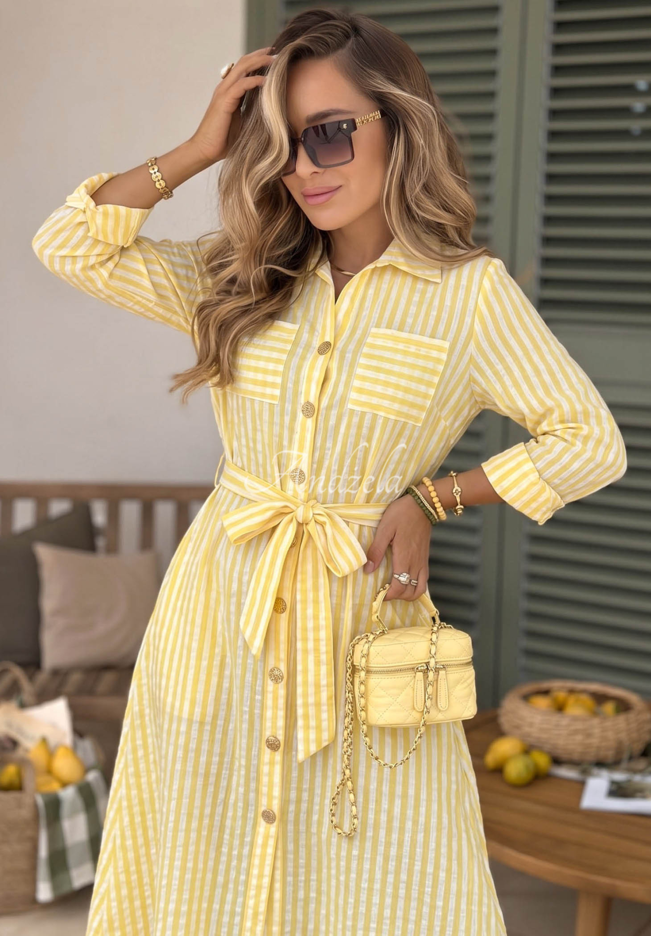 Košeľové maxi šaty v károvanom vzore Spring Velvet Air žltá