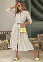 Koszulowa Šaty midi w kratę Spring Velvet Air blankytná