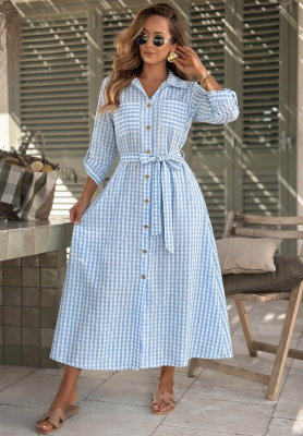 Košeľové maxi šaty v károvanom vzore Spring Velvet Air blankytná