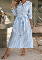 Koszulowa Šaty midi w kratę Spring Velvet Air blankytná