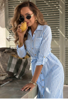 Koszulowa Šaty midi w kratę Spring Velvet Air blankytná