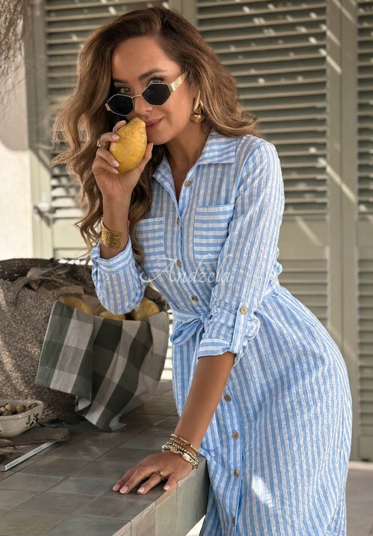 Košeľové maxi šaty v károvanom vzore Spring Velvet Air blankytná