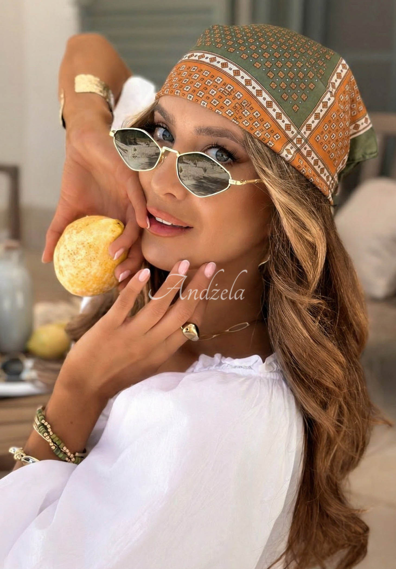 Vzorovaná šatka Soft Wave zeleno-oranžová