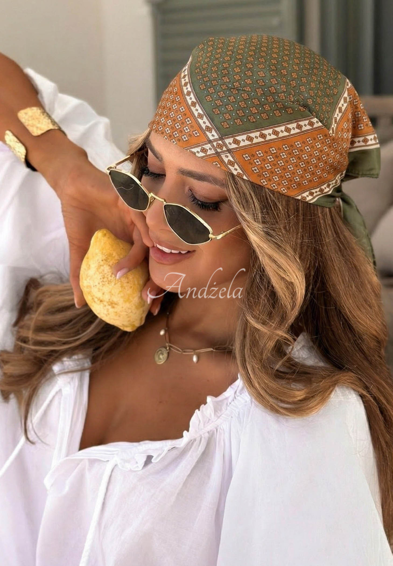 Vzorovaná šatka Soft Wave zeleno-oranžová