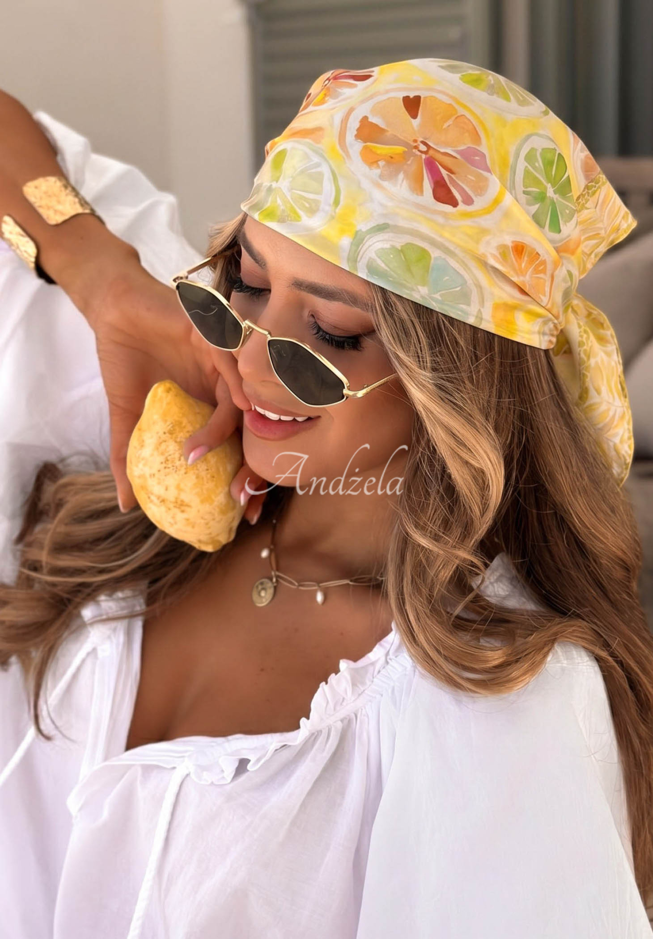 Viskózová vzorovaná šatka s citrónmi Lemon Vibe žltá