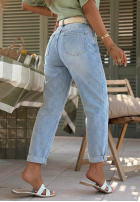 Nohavice džínosové mom fit z paskiem Look Around modré